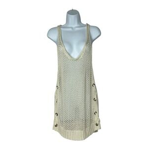 Ava Couture Womens Open Knit Tank Sweater Top‎ Dress Size M Cream Side Lacing